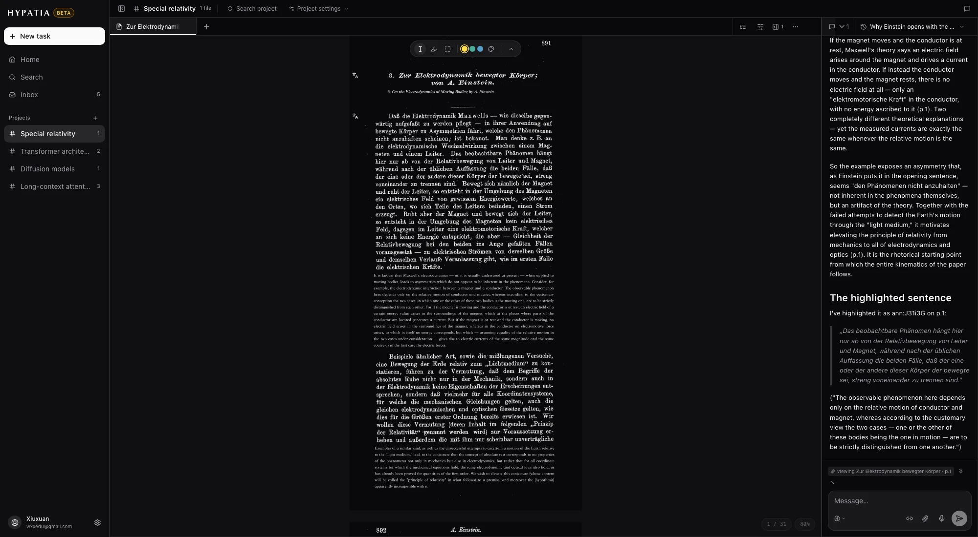 A paper open with translations on, each block of the page paired with its translation