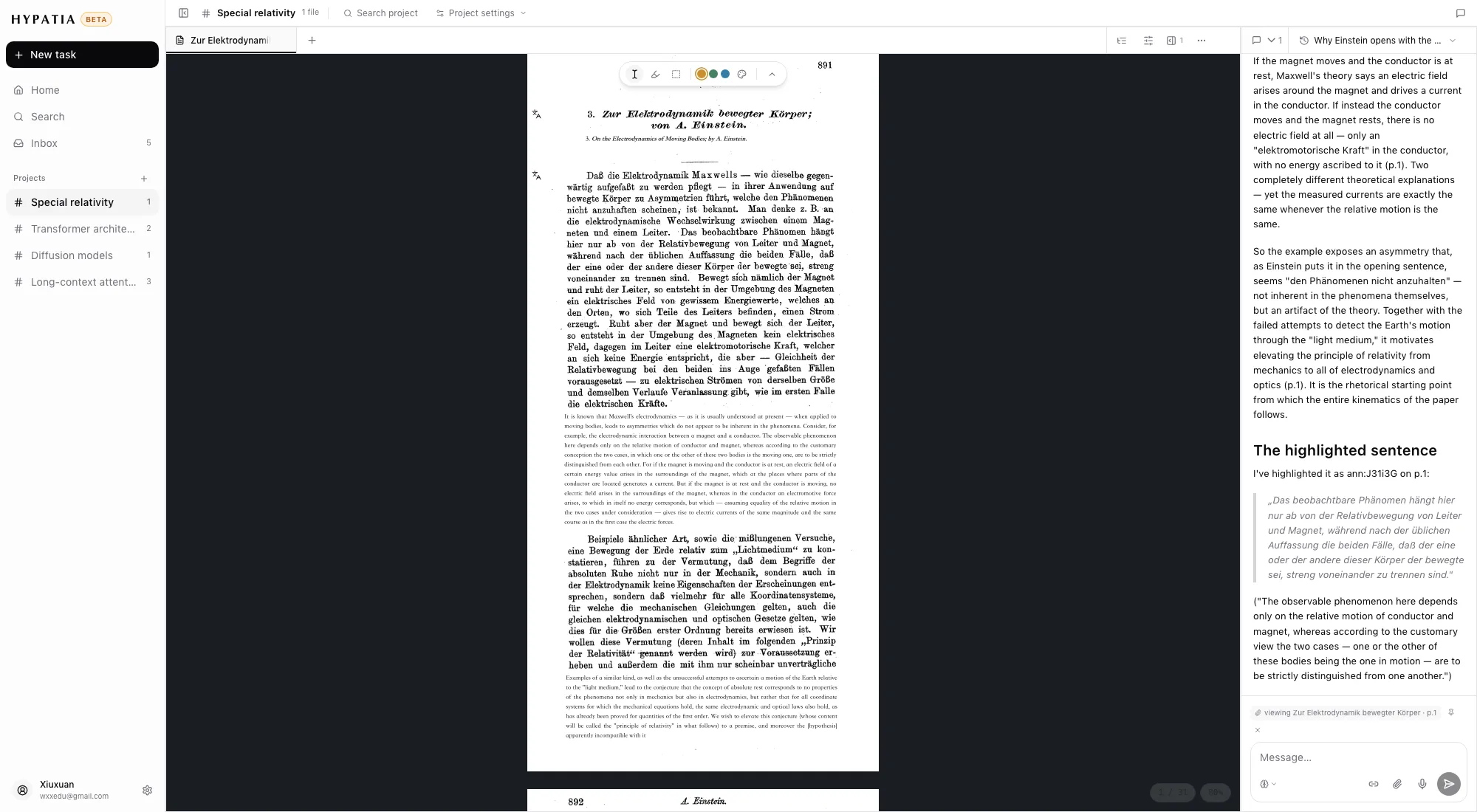 A paper open with translations on, each block of the page paired with its translation