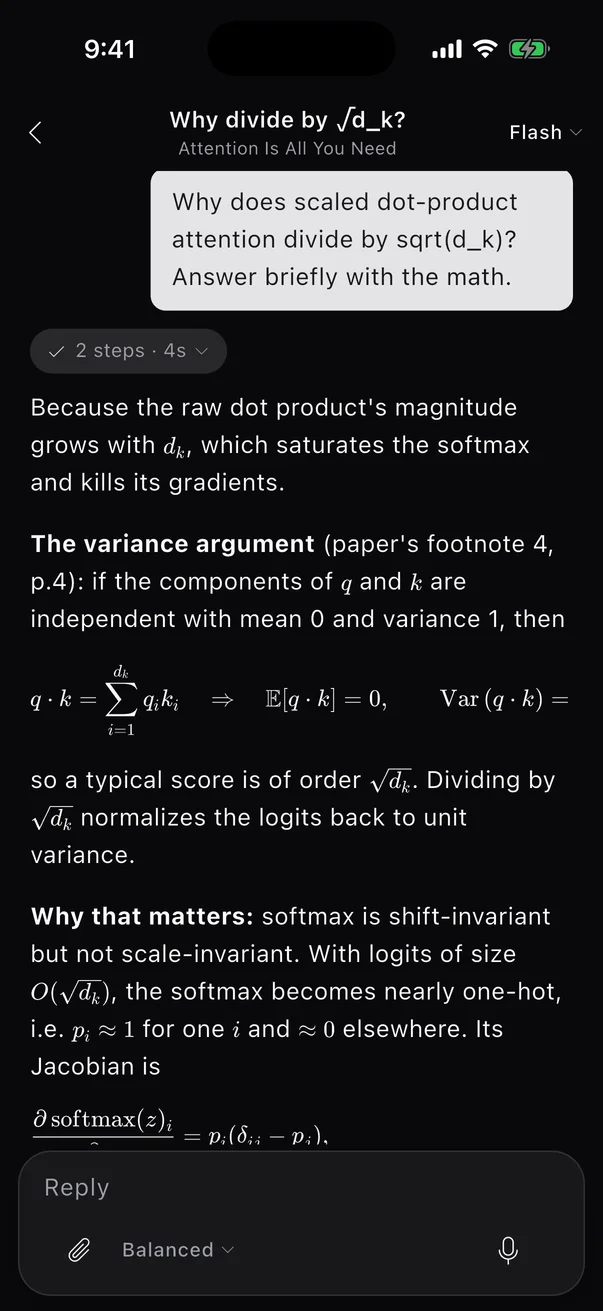 An answer with formulas in the iPhone chat