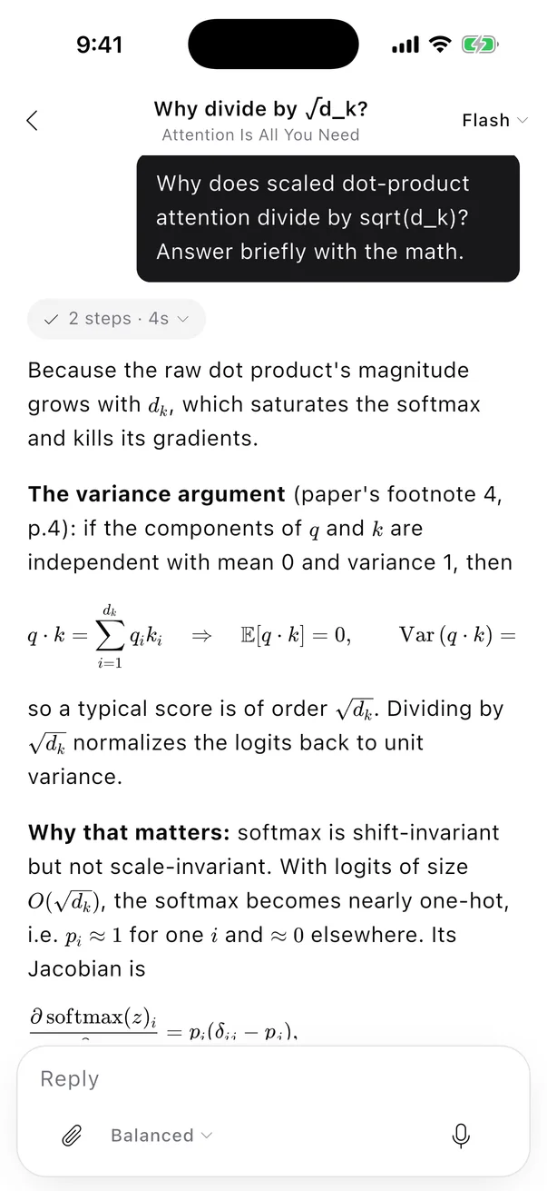 An answer with formulas in the iPhone chat